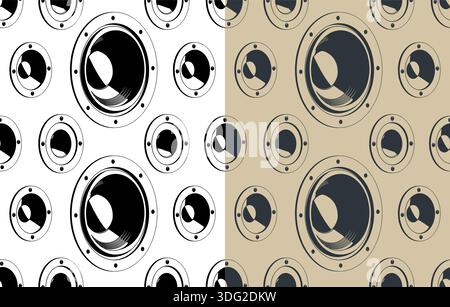 Stylized vector illustrations of speakers of various sizes. The illustration is seamless in all directions. Stock Vector