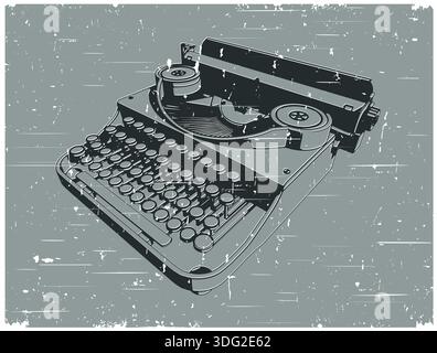 Stylized vector illustrations of vintage typewriter retro poster Stock Vector