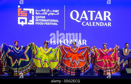 Doha, Qatar. 14th Jan, 2026. Mexican artists perform during the 15th Qatar International Food Festival at the 974 Stadium in Doha, Qatar.The Food Festival runs until Jan. 24 Credit: SOPA Images Limited/Ģ����ý Live News Stock Photo
