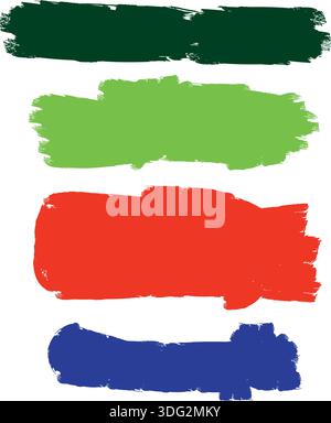 Paint brush stroke texture set with bold colorful swatches Stock Vector