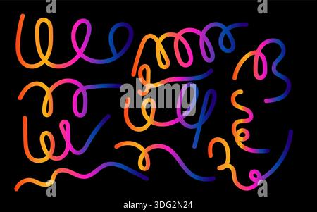 Playful abstract scribble line composition with vibrant neon colors Stock Vector