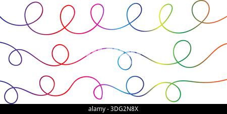 Soft decorative swirl line collection with pastel rainbow colors Stock Vector