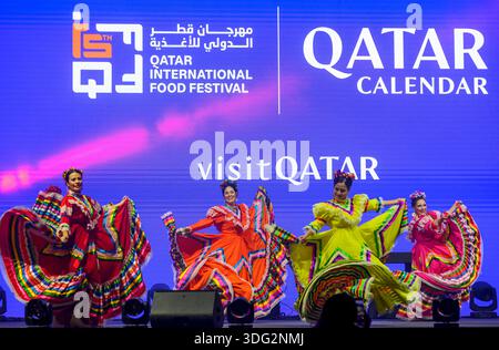 Doha, Qatar. 14th Jan, 2026. Mexican artists perform during the 15th Qatar International Food Festival at the 974 Stadium in Doha, Qatar.The Food Festival runs until Jan. 24 (Photo by Noushad VARIYATTIYAKKAL/SOPA Images/Sipa USA) Credit: Sipa USA/Ģ����ý Live News Stock Photo