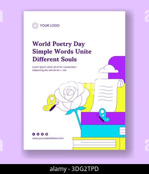 World Poetry Day Vertical Poster Flat Cartoon Hand Drawn Background Illustration Stock Vector