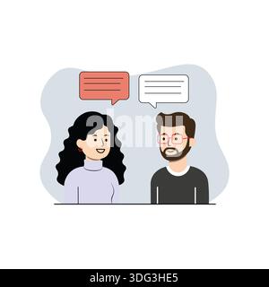 Man and Woman Conversing with Speech Bubbles Flat Vector Illustration Stock Vector