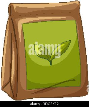 A brown paper bag with a green leaf label on a white background vector illustration Stock Vector