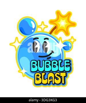 Bubble bomb and grenade vintage Y2K sticker or symbol. Bomb Y2K sticker, funny explosive vintage groovy vector tag. Dynamite, funny bubble bomb with burning wick and typography isolated patch or label Stock Vector