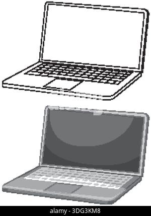 Two open laptop computers presented in simple black line art and shaded grayscale vector styles Stock Vector