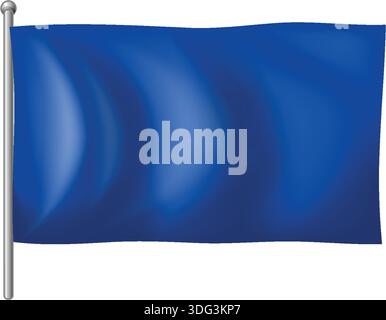 Minimalist blue flag with realistic wave effect, metallic pole, clean vector style, white background Stock Vector