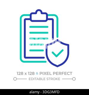 Insurance policy pixel perfect two color line icon Stock Vector