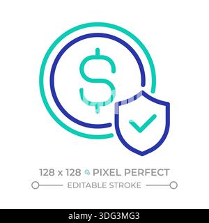 Money protection pixel perfect two color line icon Stock Vector
