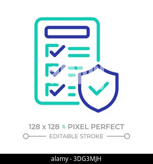 Verified policies pixel perfect two color line icon Stock Vector