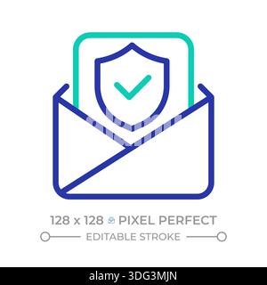 Email security pixel perfect two color line icon Stock Vector
