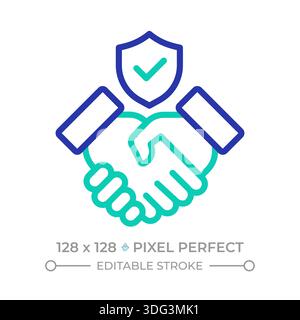 Verified business partnership pixel perfect two color line icon Stock Vector