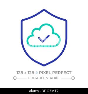 Secure cloud storage pixel perfect two color line icon Stock Vector