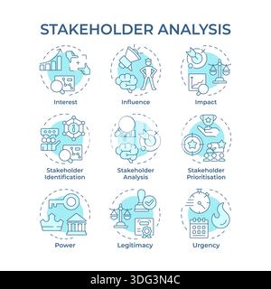 Stakeholder analysis soft blue concept icons Stock Vector