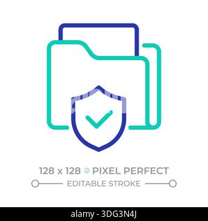 File protection pixel perfect two color line icon Stock Vector
