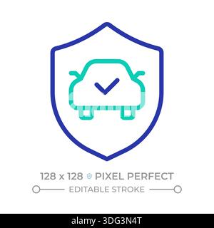 Car insurance pixel perfect two color line icon Stock Vector