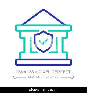 Bank insurance pixel perfect two color line icon Stock Vector
