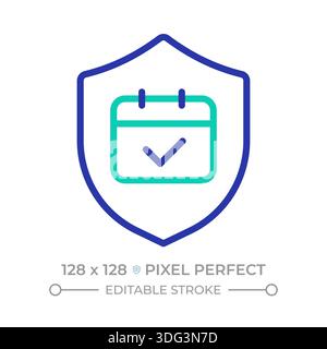 Secure scheduling pixel perfect two color line icon Stock Vector