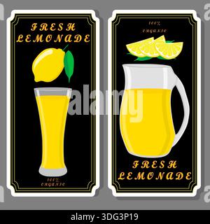 Illustration on theme of tasty lemon lemonade in glass pitcher, transparent pitcher consisting of slice yellow citrus fruit lemon in lemonade, natural Stock Vector