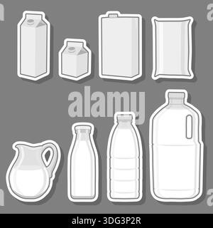 Illustration on theme beautiful plastic bottles with white milk, liquid useful milk in plastic bottles, set plastic bottles for natural milk to sale i Stock Vector