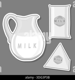 Illustration on theme beautiful carton packaging with white milk, liquid useful milk in carton packaging, carton packaging for natural milk Stock Vector