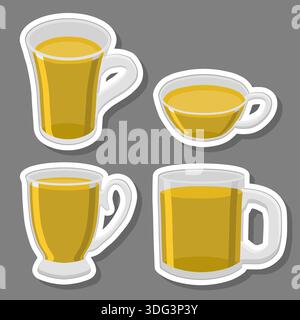 Illustration on theme big colored set different types glass cups for tasty tea, glass cups consisting of collection accessory on kitchen to tea, fresh Stock Vector