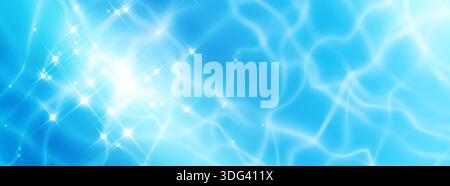 Swimming pool water surface texture with rippling waves and sparkling reflections. Blue ocean pattern with realistic sunlight glow, shimmering underwater effect and summer vibes for water background Stock Vector