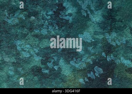 Abstract art emerald and dark teal watercolor texture background with camouflage pattern. Macro backdrop. Stock Photo