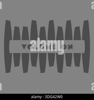 A grayscale plaque with vertical waveform bars and a central badge that reads Volume On. Stock Vector