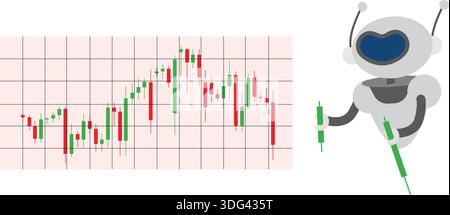 The stock bot tracks the Japanese candlestick chart. Online trading. Financial market. Stock quotes and commodity prices Stock Vector