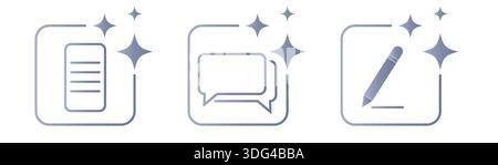 AI chat and writing icon set with document, message and pen symbols. Artificial intelligence assistant concept for text generation, content creation Stock Vector