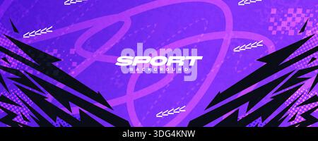 Purple Abstract Sport Background with Black Energy Shards and Arrow Shapes. Modern and Energetic Banner Design Stock Vector