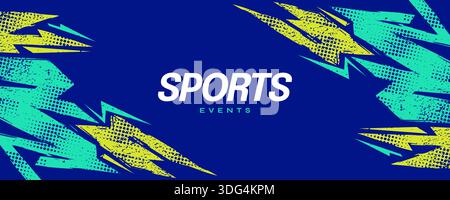 Abstract Grunge Sport Background with Green and Yellow Brush Texture and Halftone Effect on Blue Background. Grunge Background for Banner Stock Vector