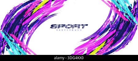 Vibrant Sport Background with Colorful Brush Strokes and Halftone Effect. Abstract and Energetic Sport Banner or Poster Design Stock Vector