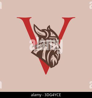 Initial letter V Viking icon inspired by Norse mythology and Nordic culture. Bold runic emblem design suitable for logos, branding, tattoos, apparel, Stock Vector