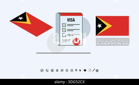 Timor-Leste Flags With Visa Document And Global Icons Concept Illustration For Travel And Visa.. Stock Vector