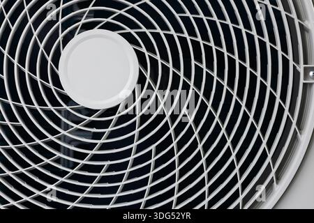 close up of air conditioner texture. Air condition cover texture. Gray protective plastic cover for air conditioner fan. Detail of industrial equipmen Stock Photo