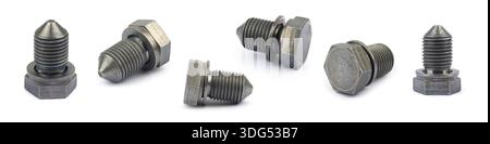 set of Bolts, steel galvanized with hex heads on white background. Stock Photo