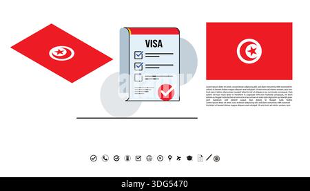 Visa Application Process Featuring Tunisian Flags, Documents, And Iconography For Brand Illustration. Stock Vector