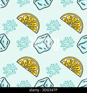 Refreshing lemon slice and ice cubes seamless pattern vector illustration Stock Vector