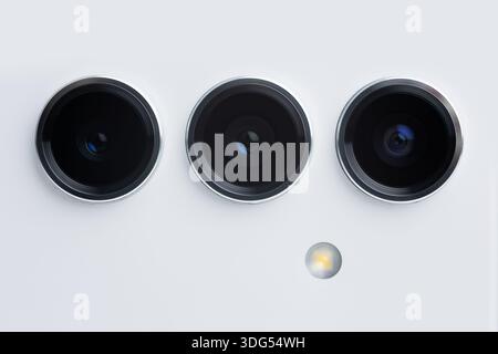 Modern smartphone camera lens, macro view. close up. Stock Photo