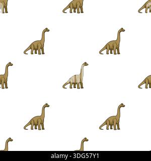 Seamless vector pattern of cute brown brachiosaurus dinosaurs on white background Stock Vector