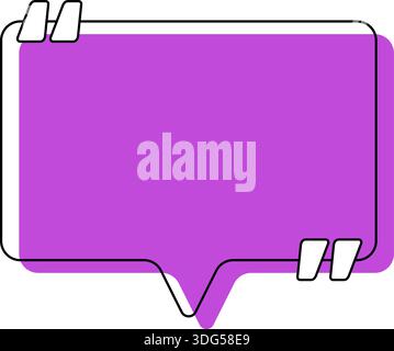 Rectangular message balloon with colorful background, bold black outline, rounded corners, and two quotation marks inside. Stock Vector