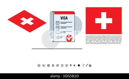 Visa Checklist, Swiss Flag Icon For Travel Documentation And Modern Financial Concept. Stock Vector