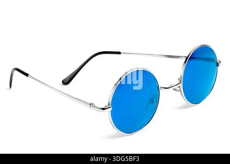 Blue round lens eyeglasses isolated on white background Stock Photo