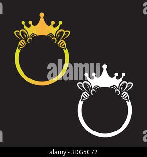 Golden crown with circular ring frame background logo design Stock Vector
