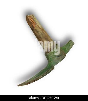 Pickaxe that is no longer usable because its handle is broken and so is the pick side isolated on a white background. Stock Photo