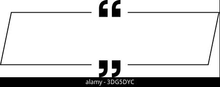 Diagonal speech balloon with rectangular shape, black offset outline and two quotation marks inside. Stock Vector